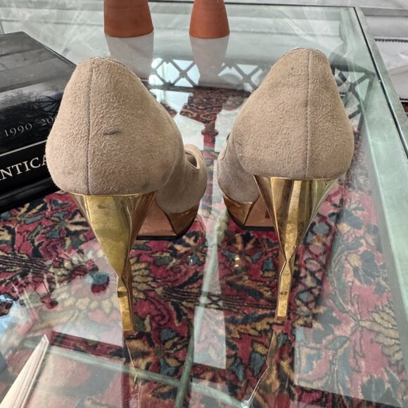 Herve Leger KELLIA Nude Lamb Suede Gold Prism Heel - Picture 4 of 12